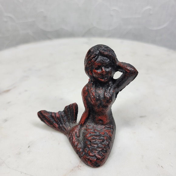 Vintage Other - Vintage Heavy Cast Iron Mermaid Figurine 2.5" Nautical Coastal Decor Whimsigoth